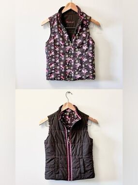Ariat Emma Reversible Insulated Vest Ponies & Floral Brown Equestrian Girls L 14